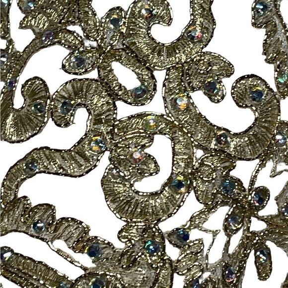 Xscape Embellished Embroidered Mikado Party Dress White Gold Size 2 EUC - Picture 7 of 15